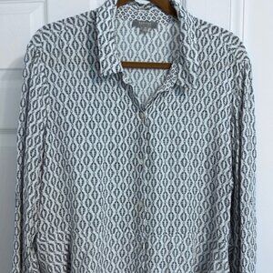 Habitat Clothes to Live In Button Up Flowing Blouse 33720 Navy White 3/4 Sleeve